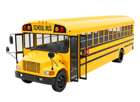 Classic yellow school bus isolated on transparent background