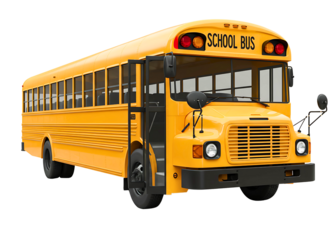 Classic yellow school bus isolated on transparent background