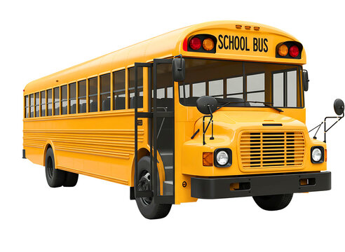 Classic yellow school bus isolated on transparent background