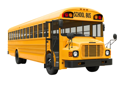 Classic yellow school bus isolated on transparent background - Powered by Adobe