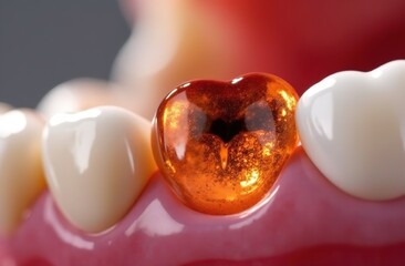gum with teeth in the section. Teeth have caries and dark spots. Dental diseases. Treatment of pulpitis. advertising of a dental clinic. medical concept.