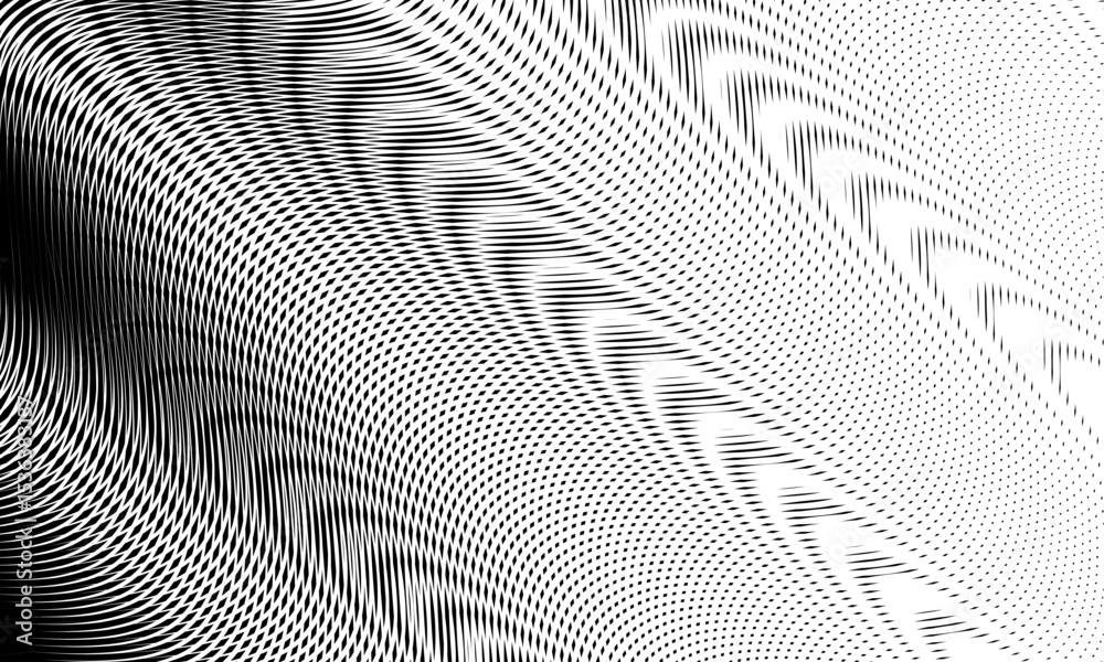 Poster This abstract black and white pattern features wavy lines and gradients, creating a dynamic aesthetic. It blends contemporary style with