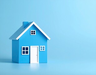 Minimalist Blue House Mockup on Solid Background &ndash; Real Estate and Property Concept Illustration