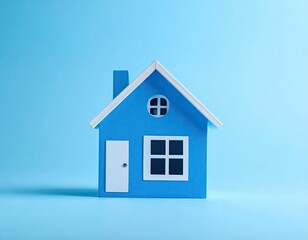 Minimalist Blue House Mockup on Solid Background &ndash; Real Estate and Property Concept Illustration