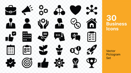 lack Flat Business Icons Vector Pack, Silhouette Pictograms