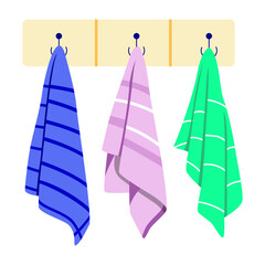 A flat style illustration showing hanging towels in bathroom