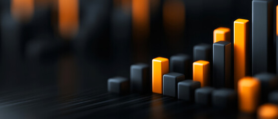 Abstract representation of financial trends with black and orange bar graphs on dark background