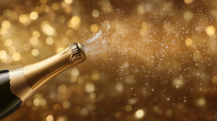 Champagne bottle explosion creating a festive celebration scene