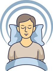 An illustration of a man in bed experiencing light sleep. The waves around his head symbolize the calm brain activity characteristic of this restful, initial sleep stage.