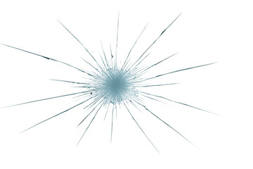 Obraz premium Radial glass fracture pattern branching from central impact point, spider web-like cracks spreading across transparent surface