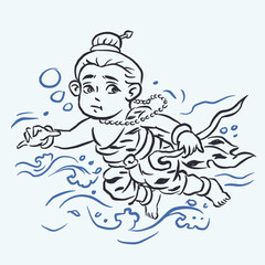 Thai literature characters in the sea vector for illustration card decoration