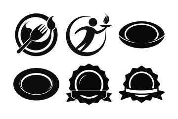Collection of Silhouette Images Representing Food, Service, and Awards in a Minimalist Black and White Style Design