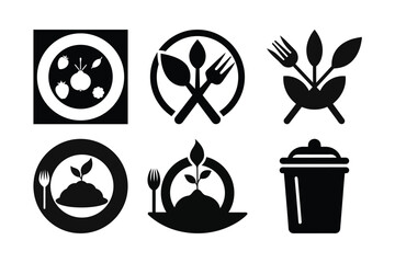 Eco Friendly Food and Waste Icons Depicting Sustainability and Environmental Responsibility with a Minimalist Design