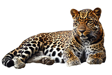 Obraz premium Majestic African leopard isolated in high-resolution PNG cutout with transparent background, perfect for wildlife illustrations, nature graphic design, and digital art compositions