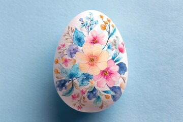 Watercolor Easter egg with pastel flowers