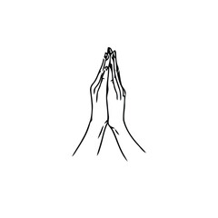 Two Hands Joined in Prayer Gesture, Simple Black Line Vector Representing Spirituality, Meditation, Gratitude, and Inner Peace