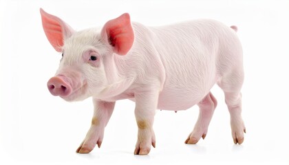 Fototapeta premium Cute Pink Piglet Standing Isolated on White Background, Full Body Side View