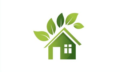 Green house logo with leaves