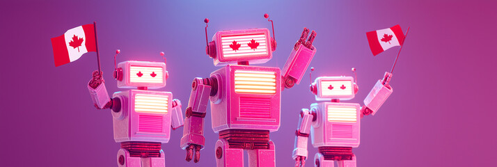 Robotic uniformity meets national pride as bots wave Canadian flags