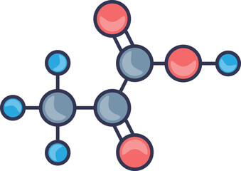 A stylized icon of a pyruvic acid molecule, showing its chemical structure. Represents pyruvate, a key organic compound in cellular respiration and metabolic pathways.