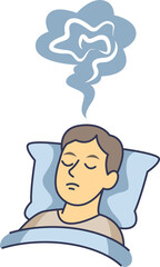 Illustration of a person in deep REM sleep. A cloud above their head symbolizes the active brain and vivid dreaming that occurs during this crucial sleep stage.