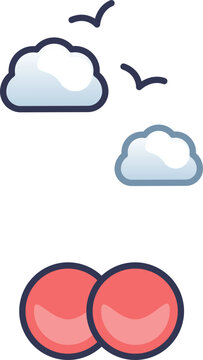 An icon of an O2 molecule below a sky with clouds and birds. It symbolizes the oxygen in our atmosphere, essential for breathing, air quality, and life on Earth.