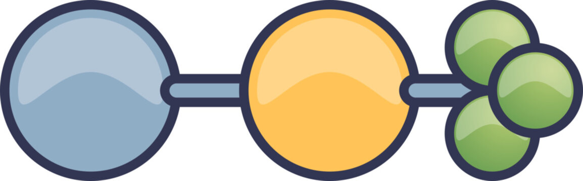 A simplified diagram of an ATP molecule, showing adenine, ribose, and three phosphate groups. Represents cellular energy currency, a key component in metabolism and biochemistry.