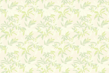Seamless vector pattern with tropical leaves in pastel green and mint on a light background. Stylish botanical design for fabric, print, packaging, wallpapers, fashion projects