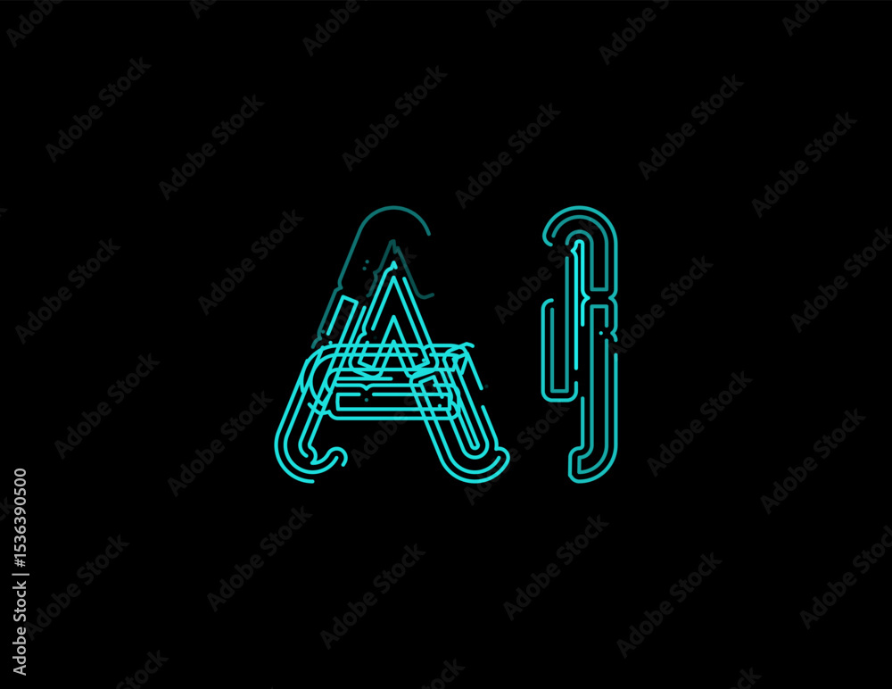 Aufkleber futuristic ai logo with neon circuit style for artificial intelligence, cyber technology, neural net
