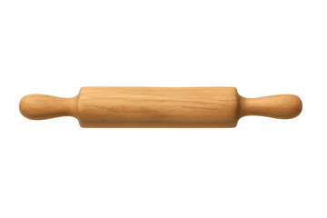 Classic wooden rolling pin lying horizontally, isolated on a transparent background, ready for baking and cooking