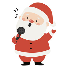 Cute Santa Claus singing into a microphone. Flat vector illustration on white background in simple child style. Vector illustration