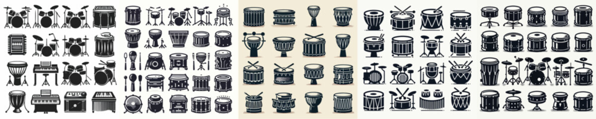 set of vector silhouette drum icons