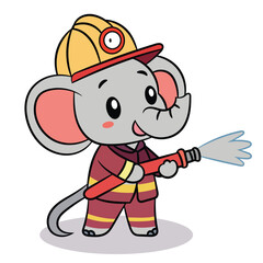 Cute elephant firefighter mascot cartoon vector illustration