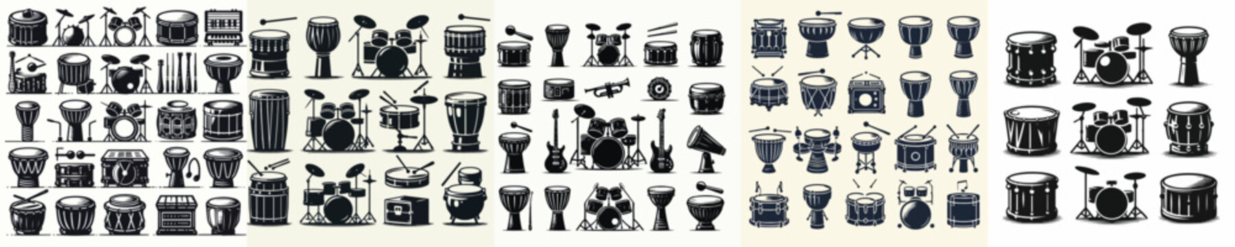 set of vector silhouette drum icons
