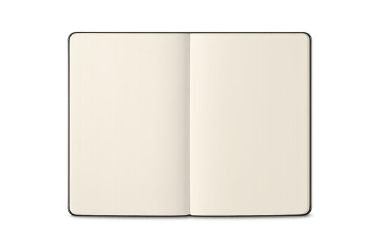 Open notebook mockup showing blank pages on transparent background, perfect for showcasing your design or text - Powered by Adobe