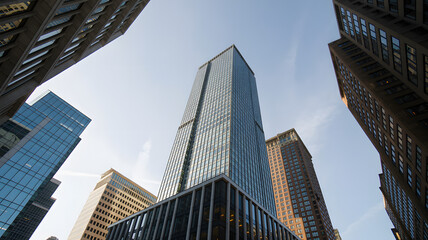 Skyscrapers rising over downtown New York City on a clear day