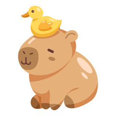 Capybara with little duck on its head