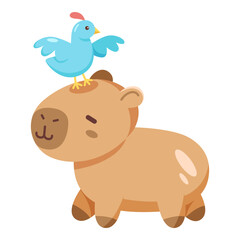 Capybara with little bird on its head