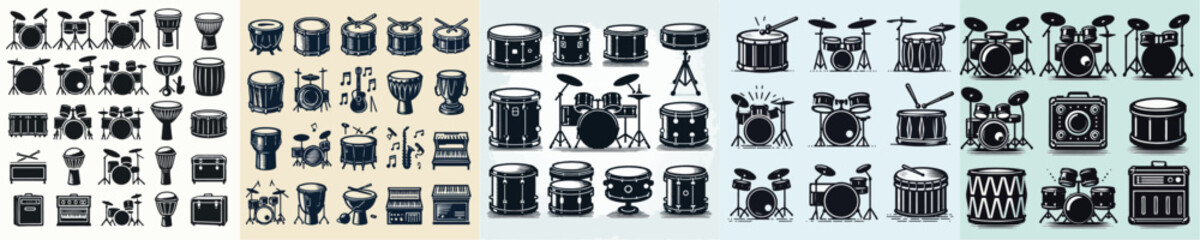 set of vector silhouette drum icons