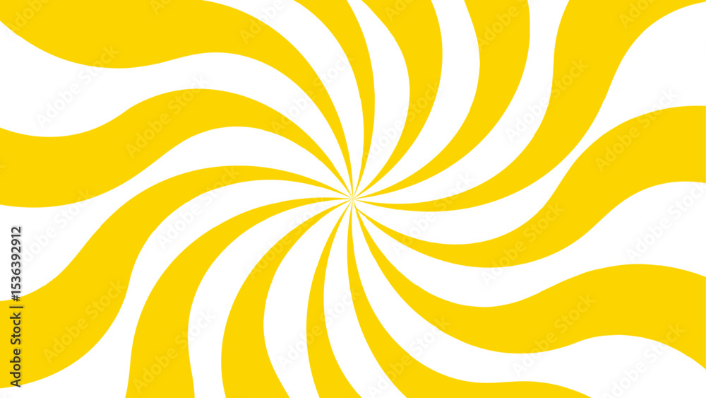 Poster abstract bold and clean background with a yellow and white spiral twist pattern. curved, wavy rays f