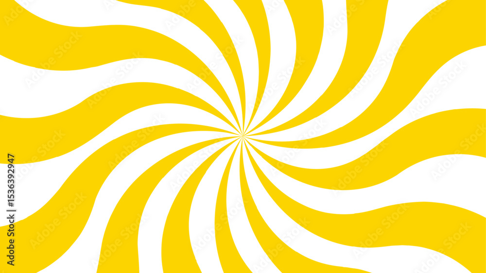 Poster abstract bold and clean background with a yellow and white spiral twist pattern. curved, wavy rays f