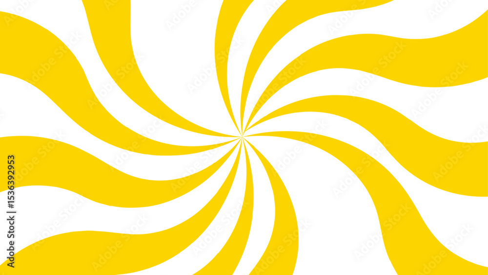 Poster Abstract bold and clean background with a yellow and white spiral twist pattern. Curved, wavy rays forming vortex-like motion. Bright yellow and white stripes  high-contrast, hypnotic visual effect. 