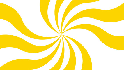 Abstract bold and clean background with a yellow and white spiral twist pattern. Curved, wavy rays forming vortex-like motion. Bright yellow and white stripes  high-contrast, hypnotic visual effect. 