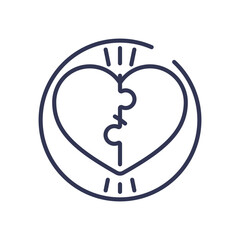 A line icon of a heart made from two interlocking puzzle pieces. It symbolizes a perfect match, relationship harmony, and emotional connection, representing compatibility.