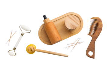 Grooming tools on a tray, isolated on white, PNG