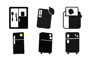 Monochromatic Refrigerator Icons Set Depicting Different Styles and Features for Kitchen Appliance Visual Representations and Creative Project Needs