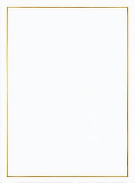 A minimalist white canvas with a thin, gold rectangular frame.  The gold border is subtly textured