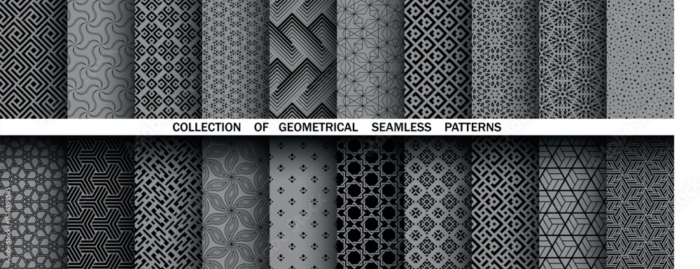 Aufkleber Geometric set of seamless black and gray patterns. Simple vector graphics