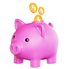 Piggy Bank with Falling Coins 3D Illustration