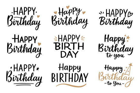 Elegant Hand Lettering Happy Birthday Wishes Text Celebration Decorative Elements